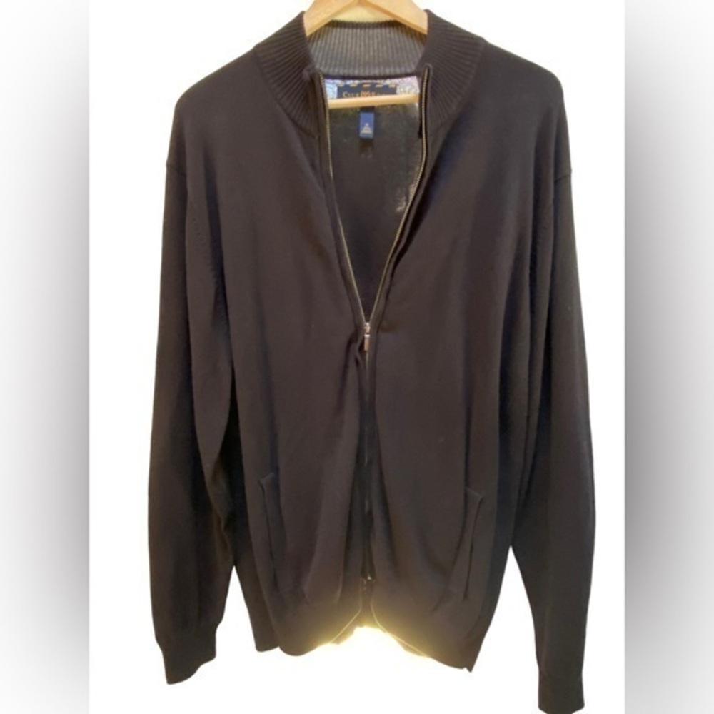 Club room black full zip cotton knit jacket medium spring work preppy